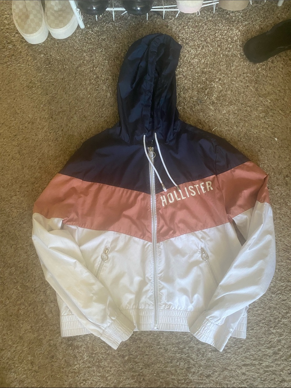 Hollister Navy, Rose & White Colorblock Hooded Windbreaker
